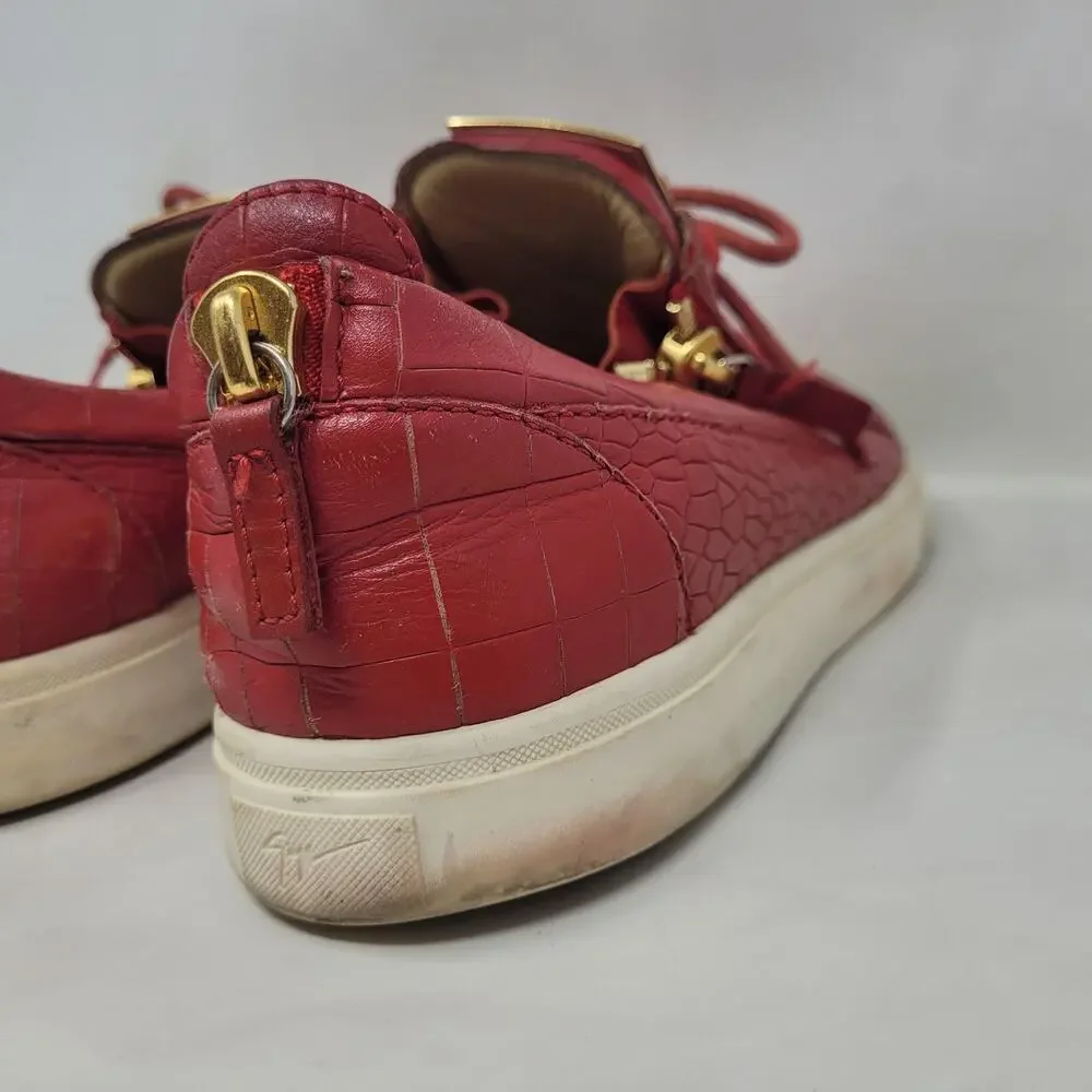 Giuseppe Zanotti Shoes EU40 US7 Red Leather Croc Embossed Low Top Lace Up Italy‎